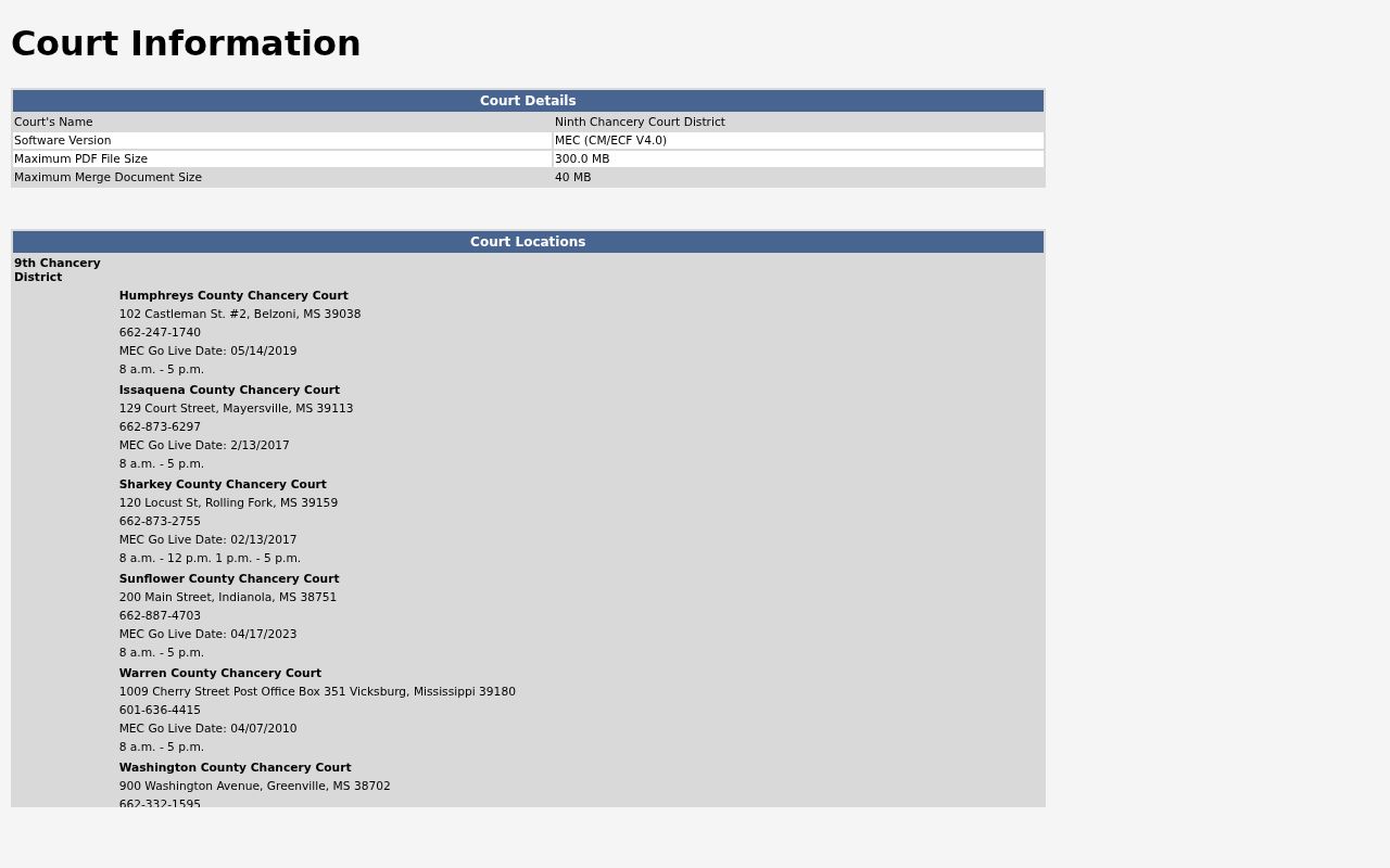 Sharkey County MEC court information and warrant flag definitions